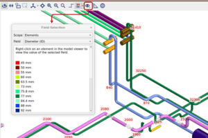 BOSpulse brings improved support for verifying a model in a visual way. It can show, by means of colors and labels in the model viewer, the nominal pipe size, the pipe schedule, the inner pipe diameter, the force pairs, the acoustic element lengths, and other element properties.