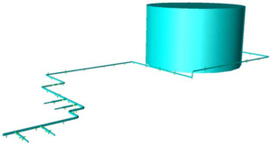 Piping model of the suction header, shown with the storage tank.