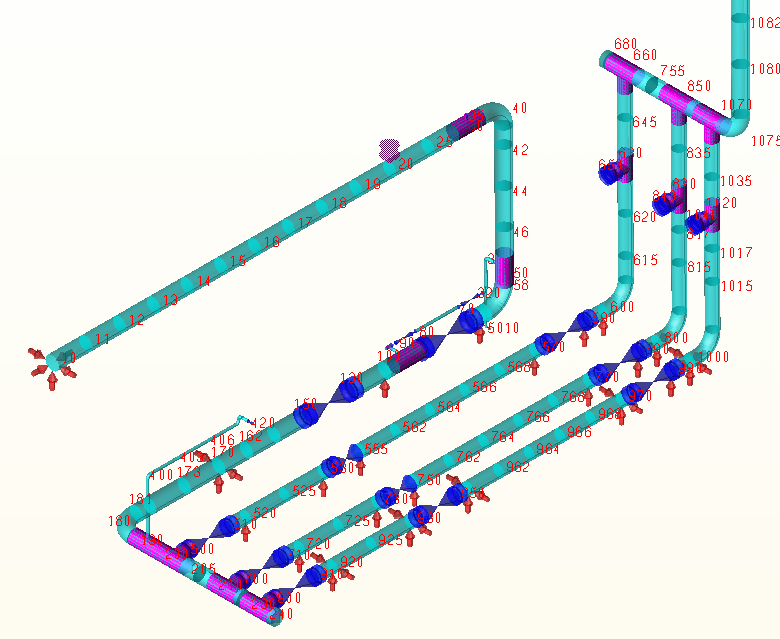 Piping model isometric with node numbers.