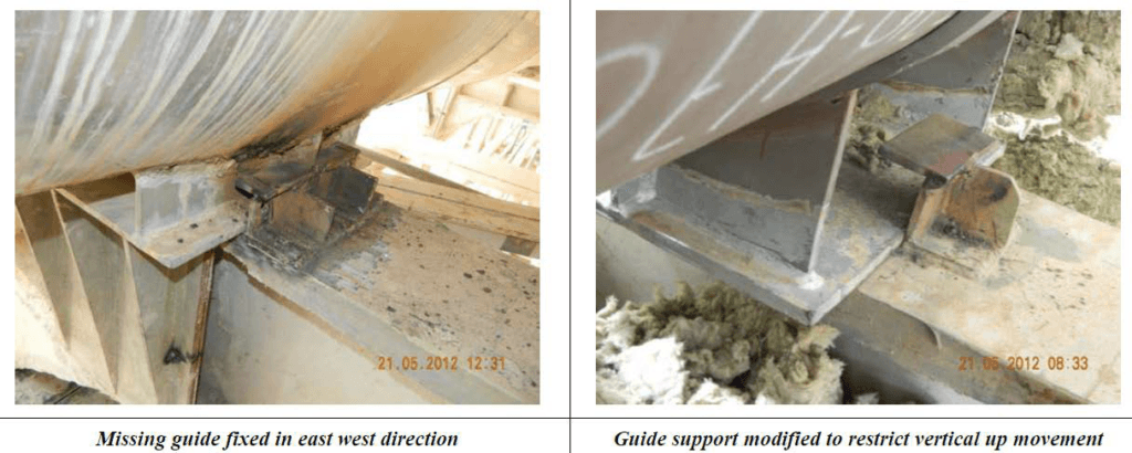 Two examples of pipe supports from site photographs.