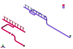 Maximum operating temperature in the cooler system model: 85°C (purple) and 45°C (pink).