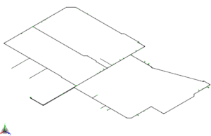 CAESAR II model plot of a buried GRE firewater piping network.
