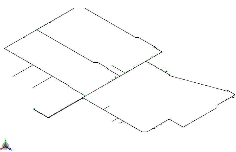 CAESAR II model plot of a buried GRE firewater piping network.