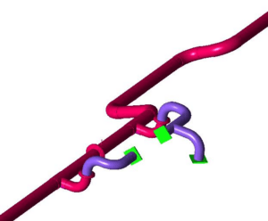 Static analysis model of one buried GRE system. New piping is shown in pink and existing piping, included as continuation piping, in purple.