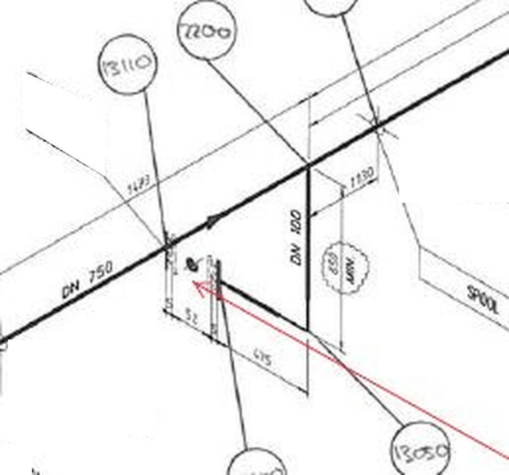 Short small-bore branch from a large-bore header on an isometric drawing. A bracing from the header supports this type of branch.