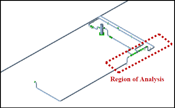 Isometric overview of the total modelled piping system.